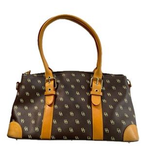 Dooney & Bourke Signature DB Brown and Tan Leather Dome Satchel